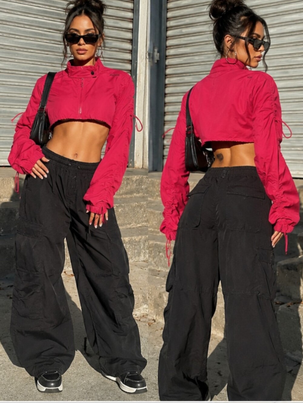 $65.00 The RED Bright Red Cropped Zip Jacket Medium Streetwear